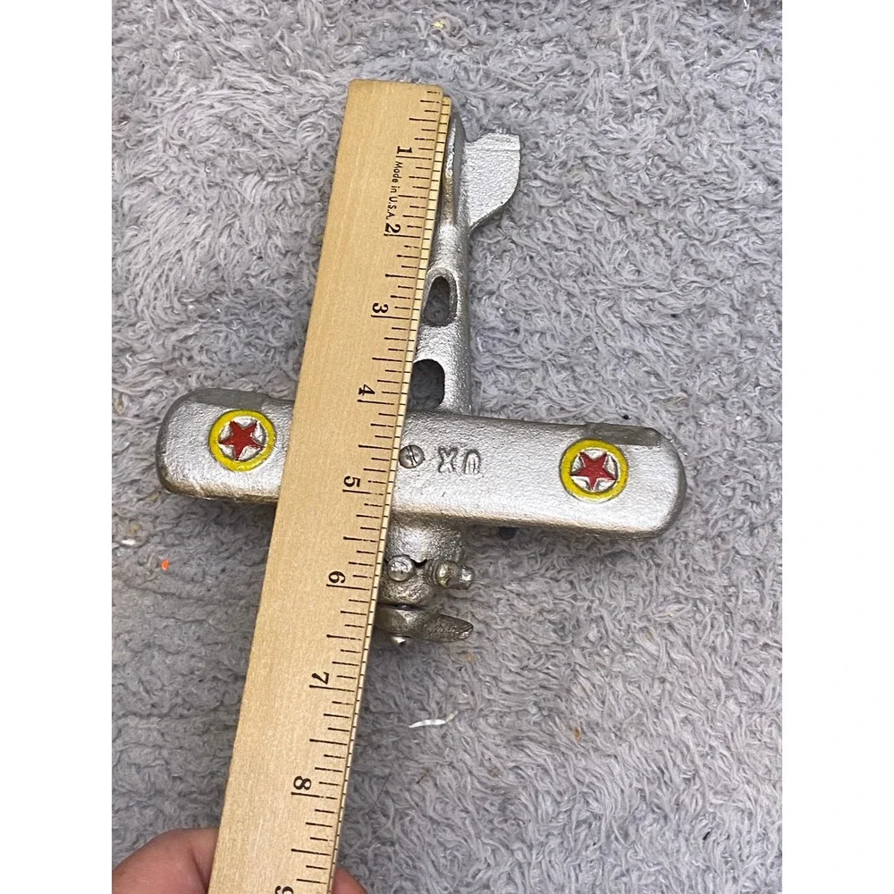 Cast Iron Airplane Toy Silver Biplane‎